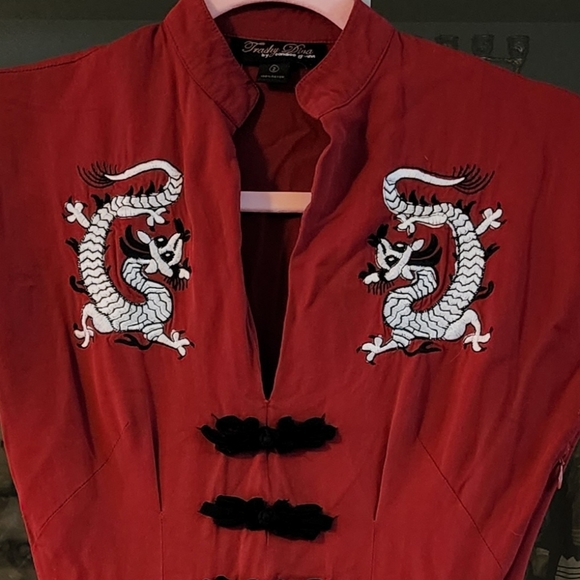 Trashy Diva Lilian Dress in red with Dragons EUC size 2 - Picture 4 of 10